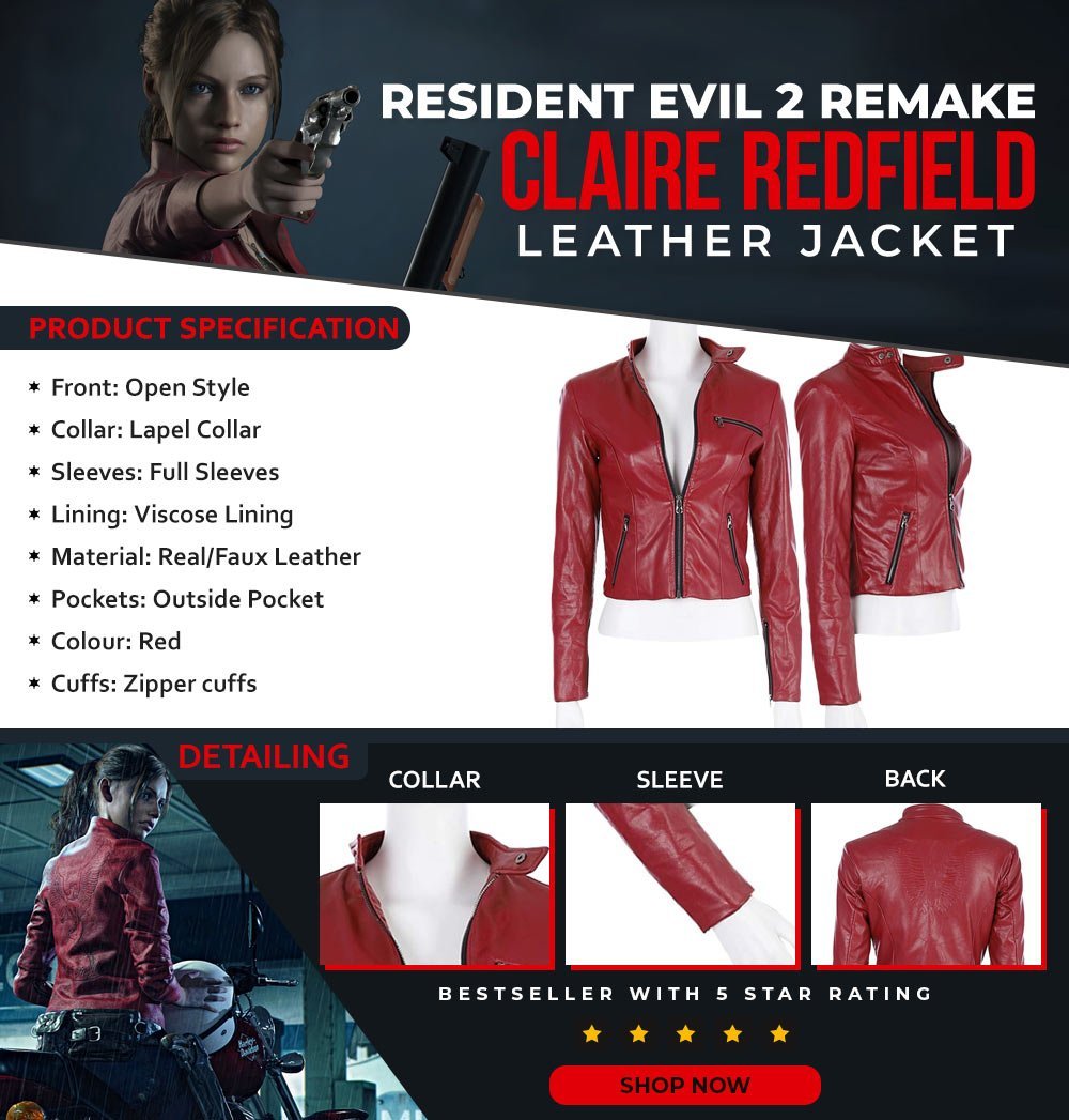 Resident Evil 2 Claire Redfield Remake Costume Leather Jacket