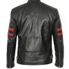 Mens Striped Red Cafe Racer Leather Jacket