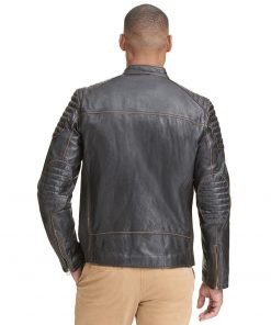 Mens Black Quilted leather Jacket for sale