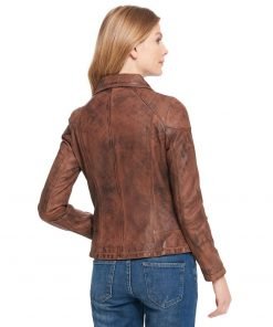 womens distress biker leather jacket