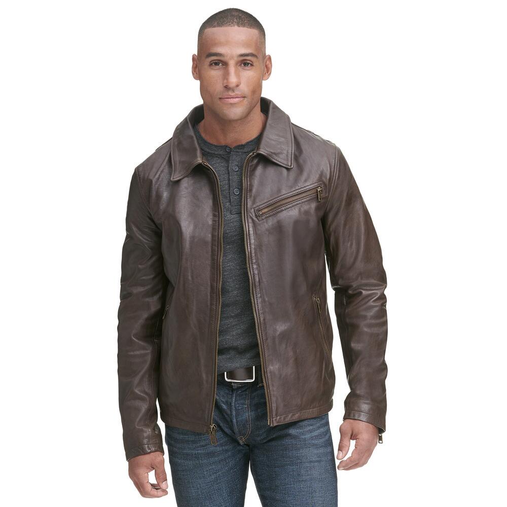 Mens Vintage Shirt Collar Leather Jacket on Hleatherjackets