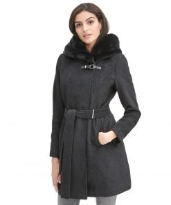 Women WOOL Grey Belted COAT