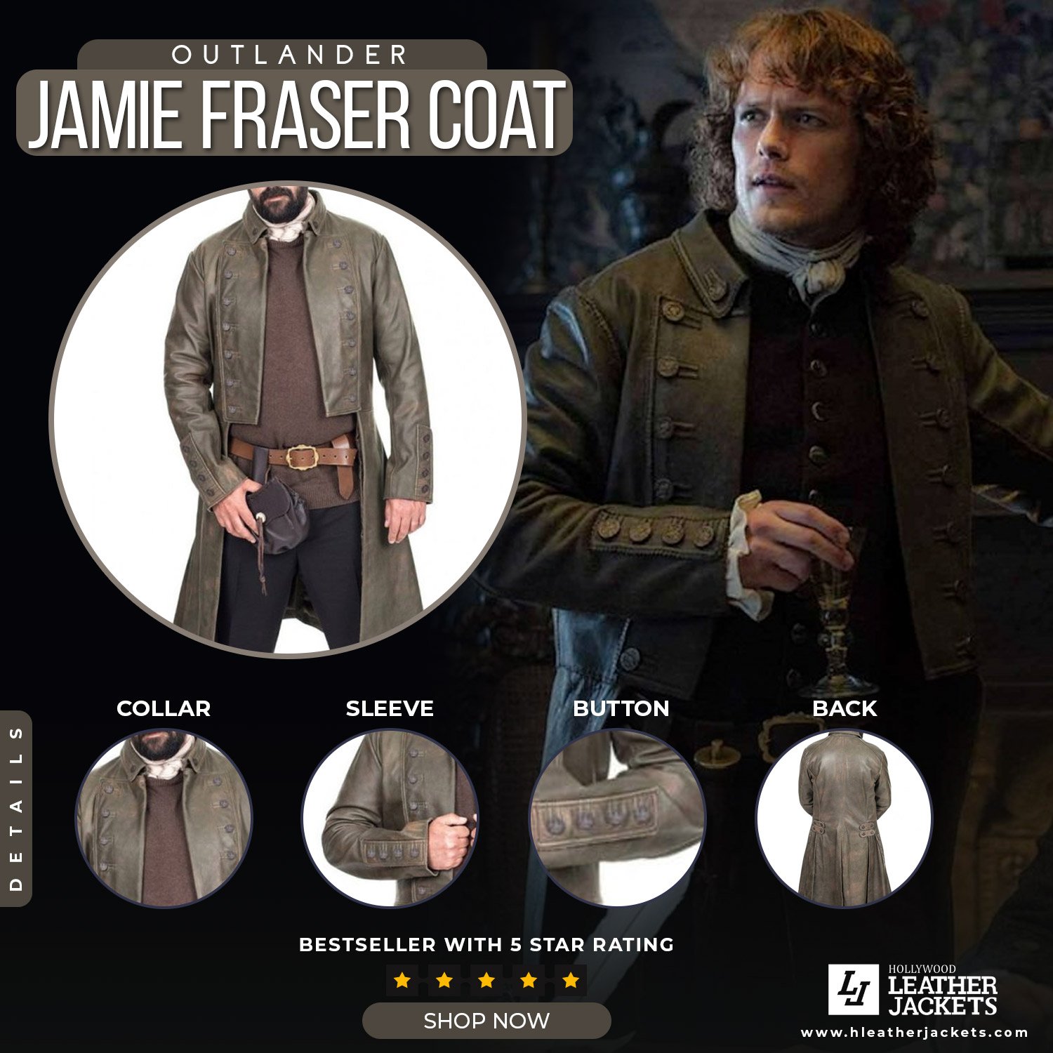 Jamie Fraser Coat Outlander Sam Heughan Coat