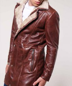 Mens Brown Mid-Length Shearling Coat