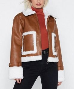 Brown Cropped Aviator Jacket