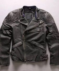 Mens Skull Distressed Biker Jacket
