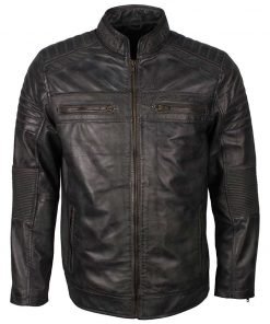 Grey Waxed Cafe Racer Jacket