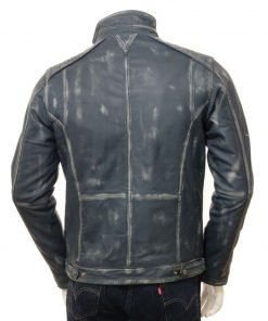 Mens Blue Waxed Leather Jacket