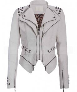 White Studded Punk Leather Jacket