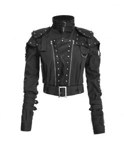 Black Studded Military Cropped Jacket