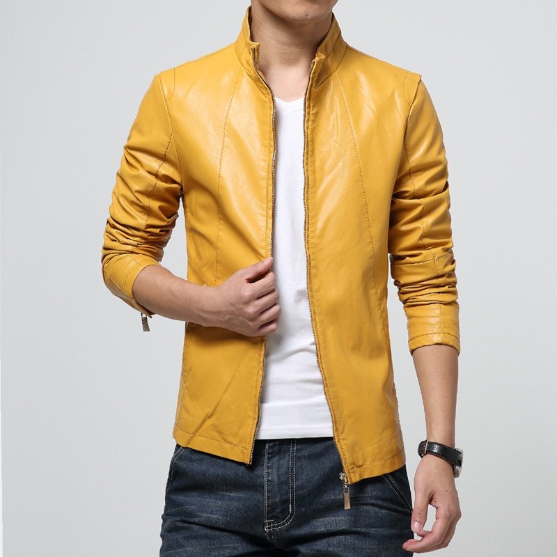 Stand Collar Leather Jacket for Men - Hleatherjackets