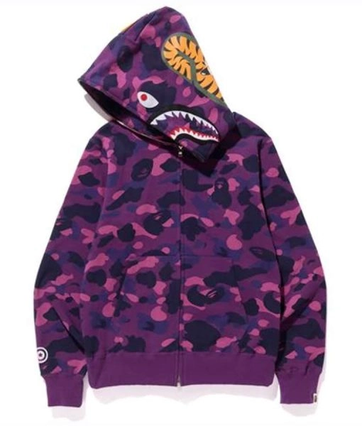 BAPE Camo Shark Hoodie Purple - Leather Jacketz