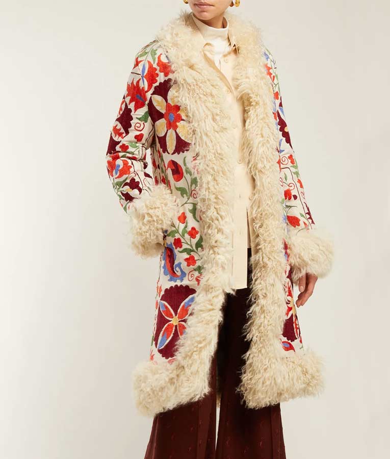 Embroidered shearling coat on sale