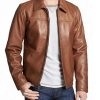 Vintage Mens Brown Casual Shirt Collar Leather Jacket Brown