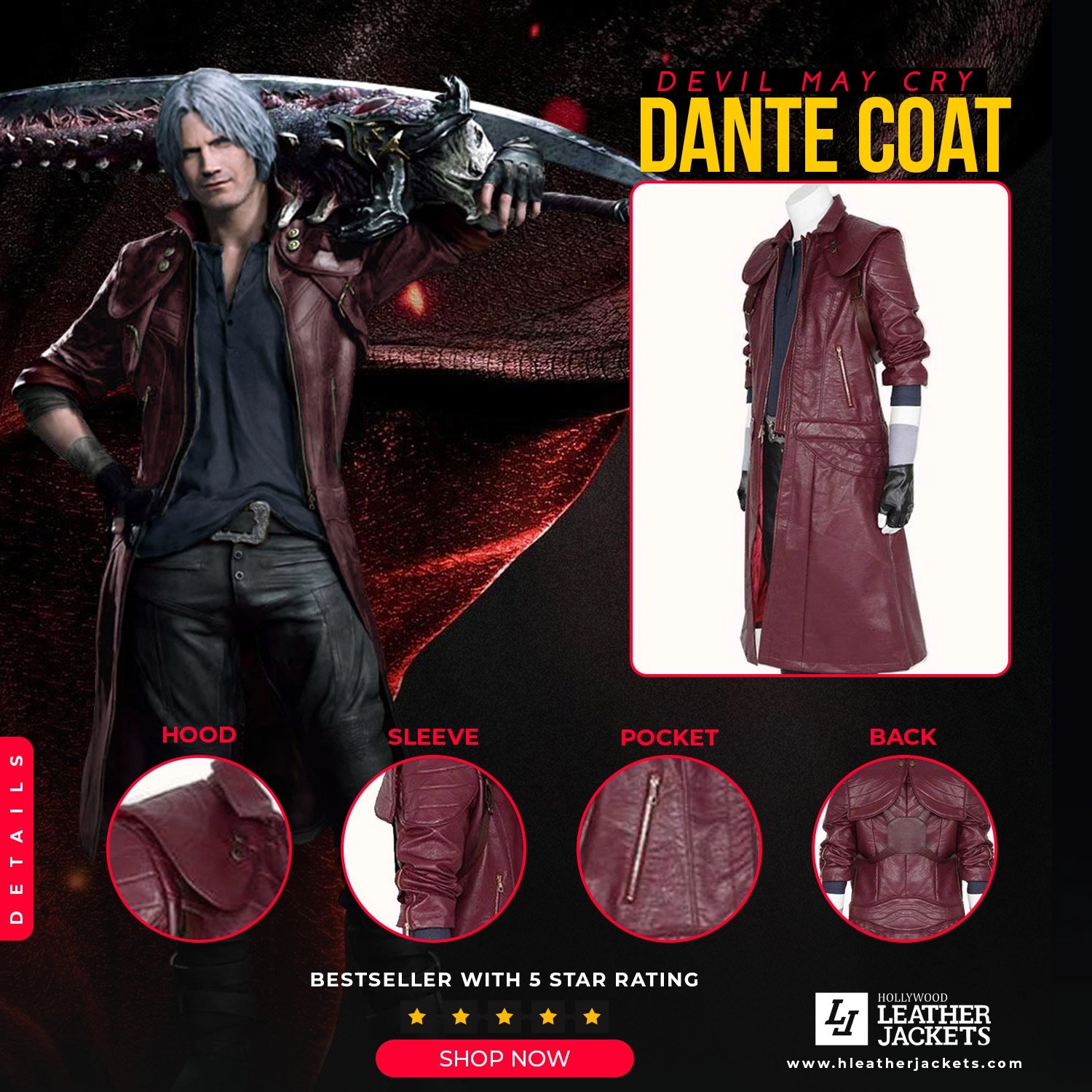 Devil May Cry 5 Dante Coat  DMC 5 Leather Coat - Jackets Masters