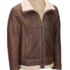 Brown Mens Light Shearling Aviator Jacket