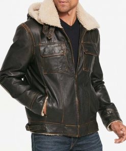 Mens Brown Waxed Hooded Aviator Jacket
