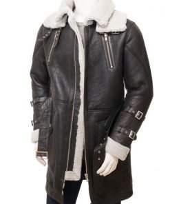 Mens Black Sheepskin Trench Coat