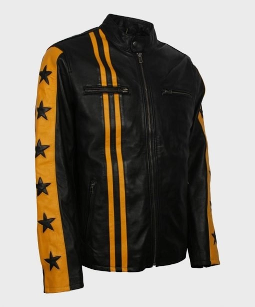 Mens Yellow Café Racer Leather Jacket - Hleatherjackets