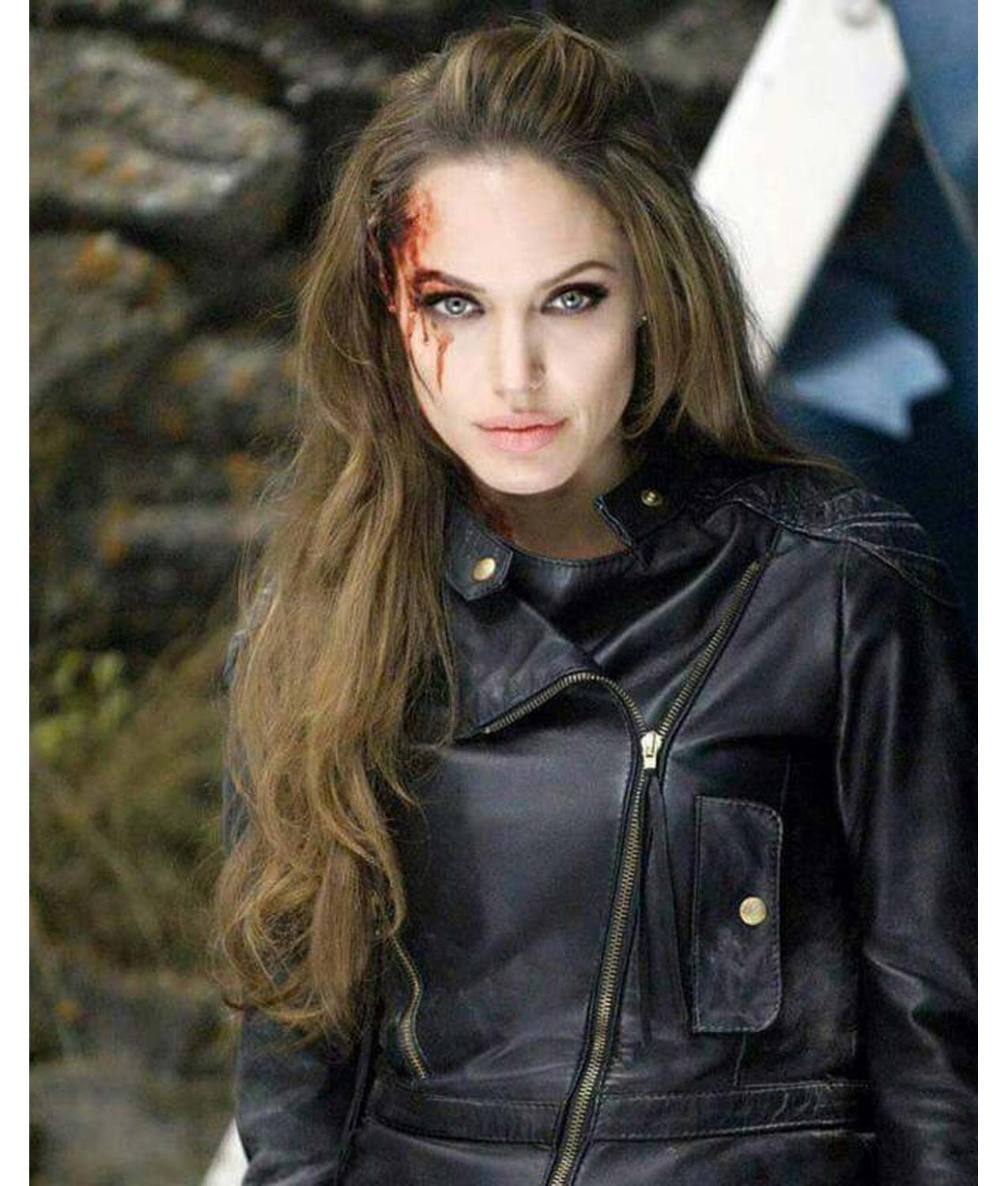 Angelina jolie leather best sale jacket