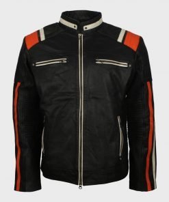 Mens Striped Retro Biker Jacket