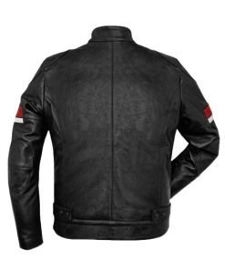 Red And White Striped Cafe Racer Black Leather Jacket for Mens