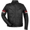 Men's Black Cafe Racer Red and White Striped Leather Jacket