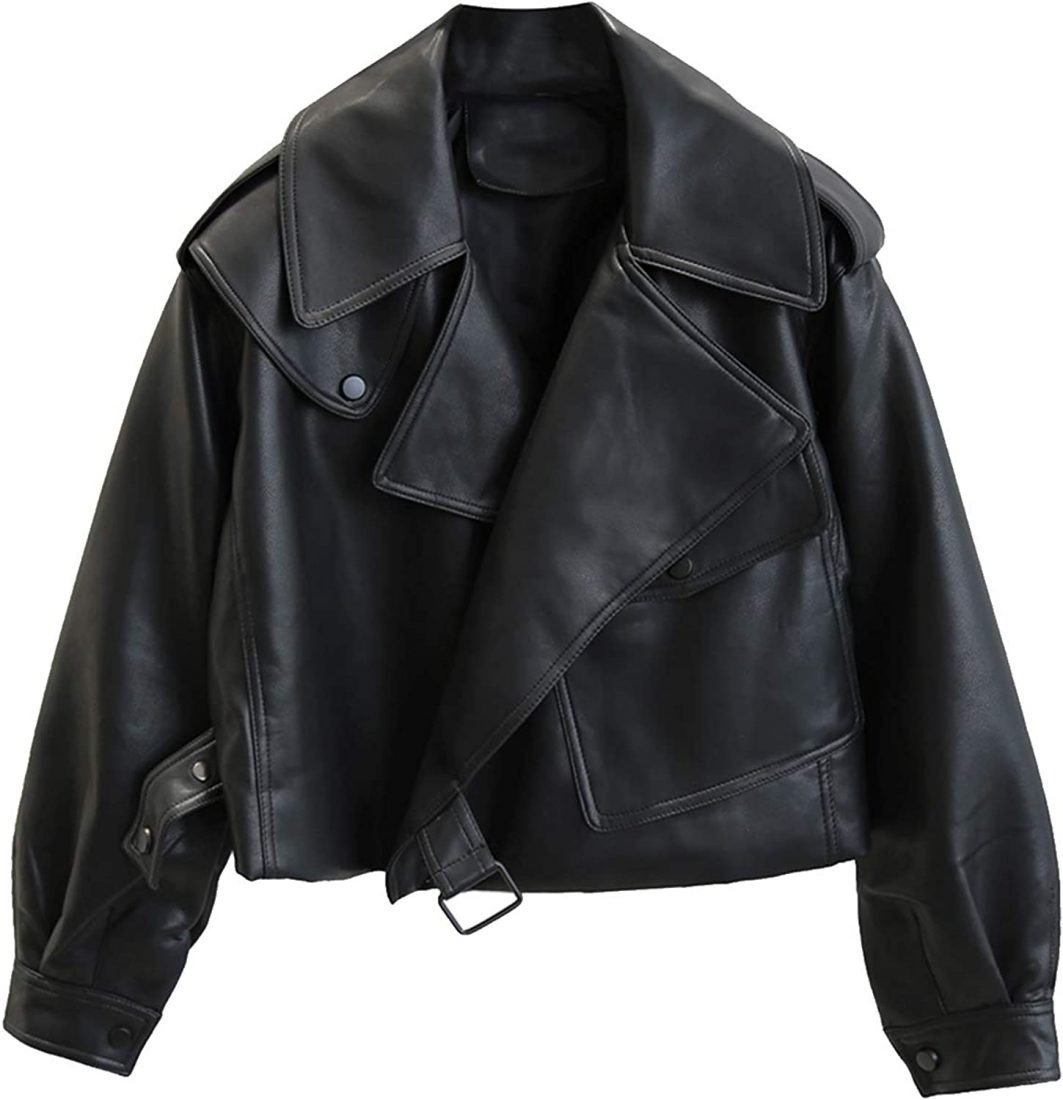 Women s Oversized Black Leather jacket