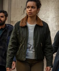 Georgina Campbell Suspicion 2022 Fur Collar Black Cotton Jacket