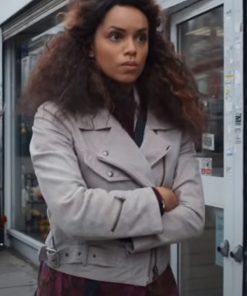 Natalie Thompson Suspicion 2022 Georgina Campbell Leather Jacket
