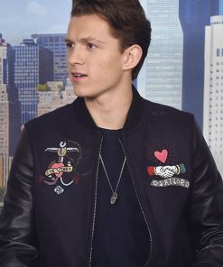 Tom Holland NYC Photocall Fashion 2022 Black Bomber Jacket