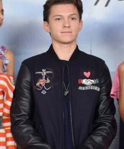 Tom Holland NYC Photocall Fashion Black Bomber Jacket