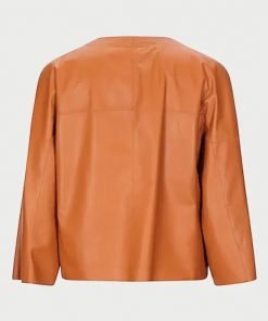Womens Tan Collarless Leather Jacket