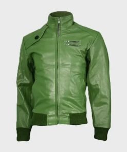 Green Bomber Leather Mens Varsity Jacket