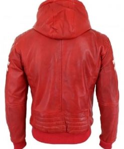 Mens Red Bomber Hooded Jacket