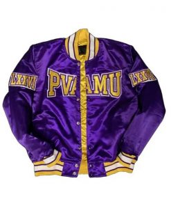 Prairie View A&M University PVAMU Embroidered Purple Bomber Letterman Satin Jacket