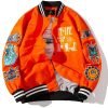 Orange Patchwork Varsity Hip Hop Bomber Jacket