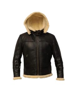 B3 Black Bomber Shearling Leather Jacket