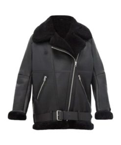 Black B3 Shearling Leather Jacket For Women’s For Sale