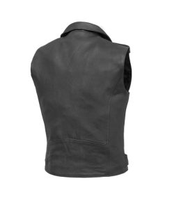 Black Moto Leather Vest For Mens