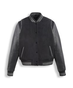 Black Varsity Leather Bomber Jacket