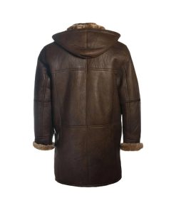 Brown Shearling Bomber Hoodie Coat for Mens