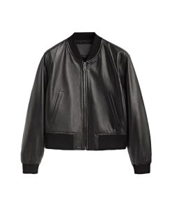 Classic Black Leather Bomber Jacket