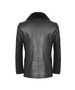Double Breasted Black Shearling Leather Coat For Mens & Womens