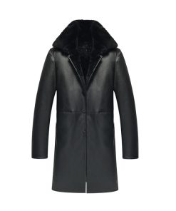 Lambskin Black Shearling Leather Trench Coat For Mens