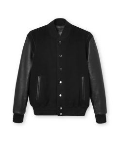 Men Black Varsity Leather Bomber Jacket