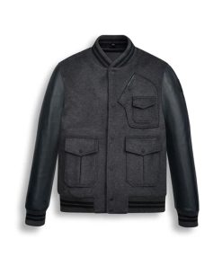 Men Black Wool Varsity Bomber Leather Jacket