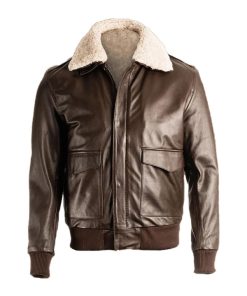 Men Brown Pilot Shearling Bomber Leather Jacket