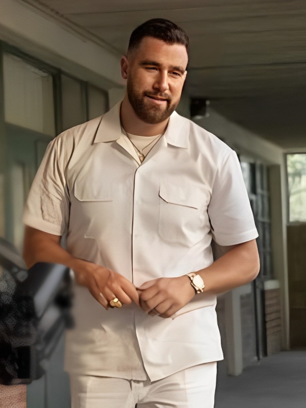 Travis Kelce Grotesquerie White Shirt - Hollywood Leather Jackets