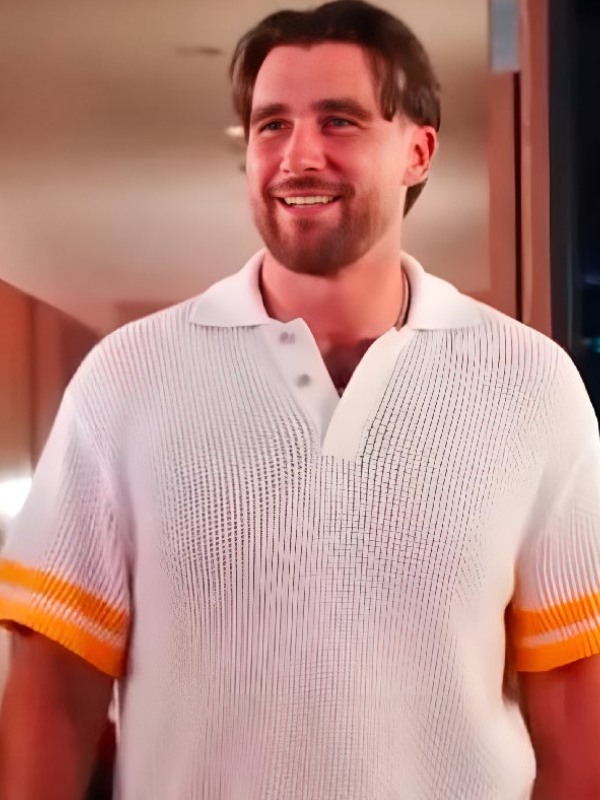 Tight End University Travis Kelce Crochet Knit Polo Shirt Tight End University Travis Kelce Crochet Knit Polo Shirt